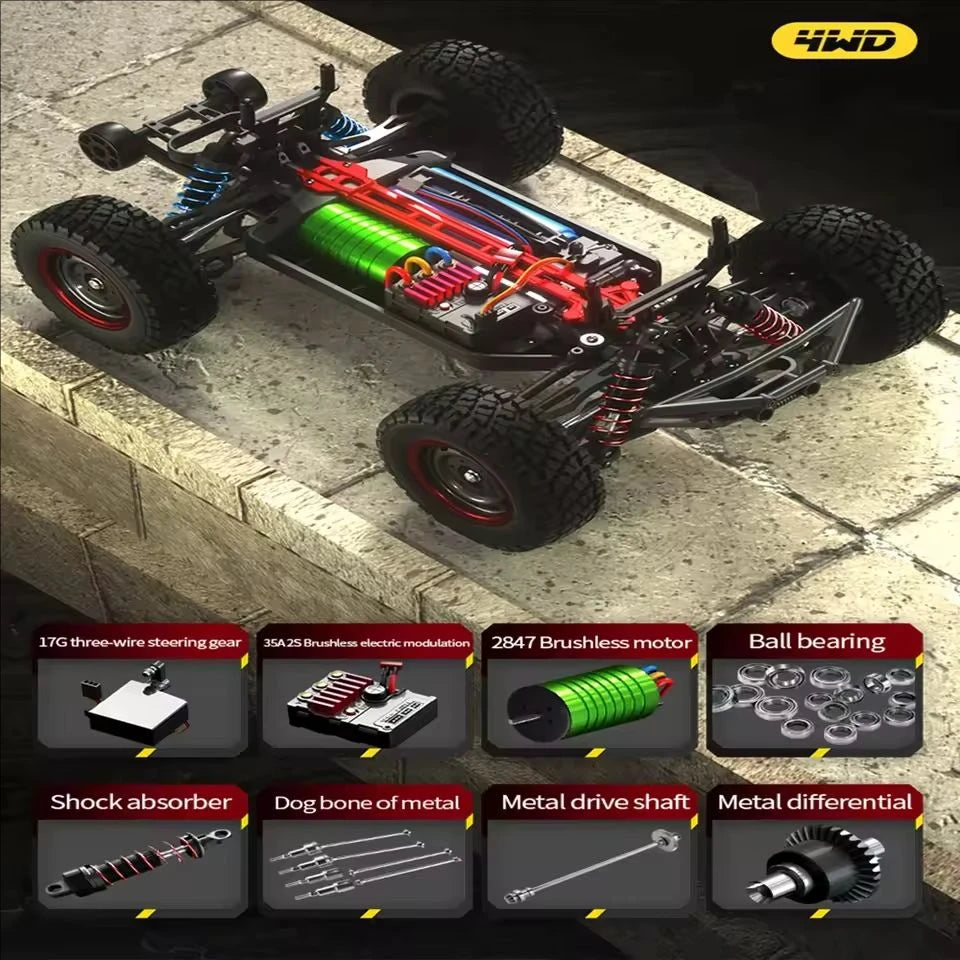 1:14 Scale Brushless 4WD RC Car 43mph High Speed LED Lights Drift Monster Truck with 2 Batteries and 2 Shells for Adults and Kids