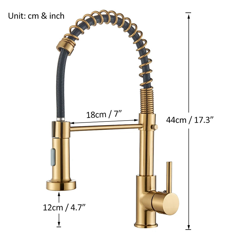 Pull Down Kitchen Faucet Brushed Gold – 2-Mode Spray Mixer Tap 360° Rotating Hot & Cold Sink Faucet