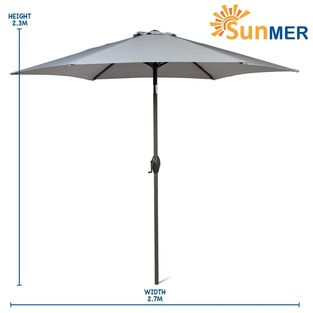 2.7m Garden Parasol with Crank and Tilt, UV30 Water-Repellent Canopy, Ash Grey