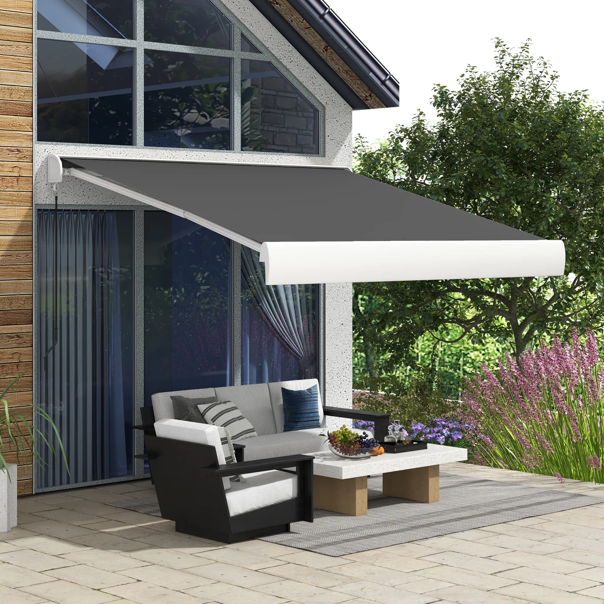 3x2.5m Electric Retractable Awning with Remote Control Aluminium Frame PU Coated Canopy for Patio Door Window Grey