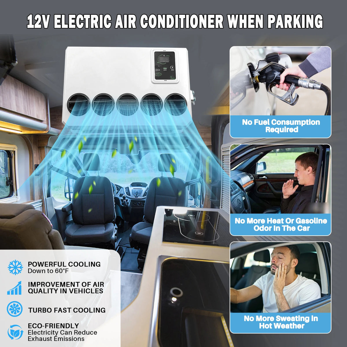 10500 BTU 12V Parking Air Conditioner Split Type for Truck Van Campervan Tractor RV Cab Rooftop or Wall Mount