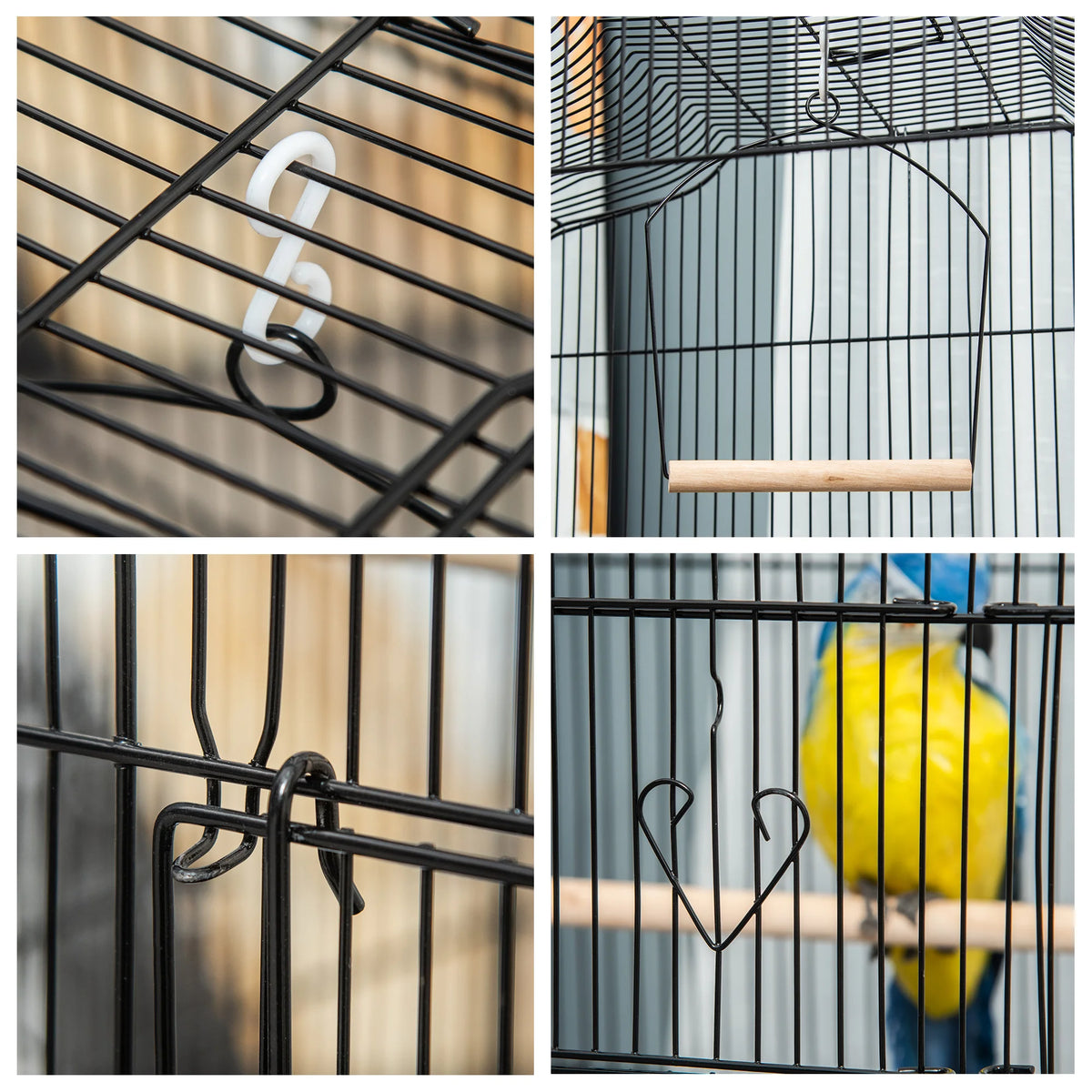92cm Metal Bird Cage with Perches, Food Bowls and Swing, Black