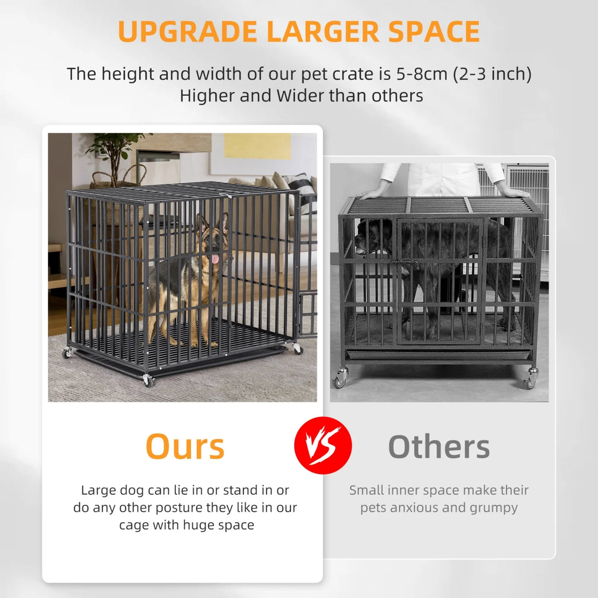 BINGOPAW Large Heavy Duty Dog Crate 95x57x81cm 4 Lockable Wheels 3 Doors Tray for Medium Large Dogs