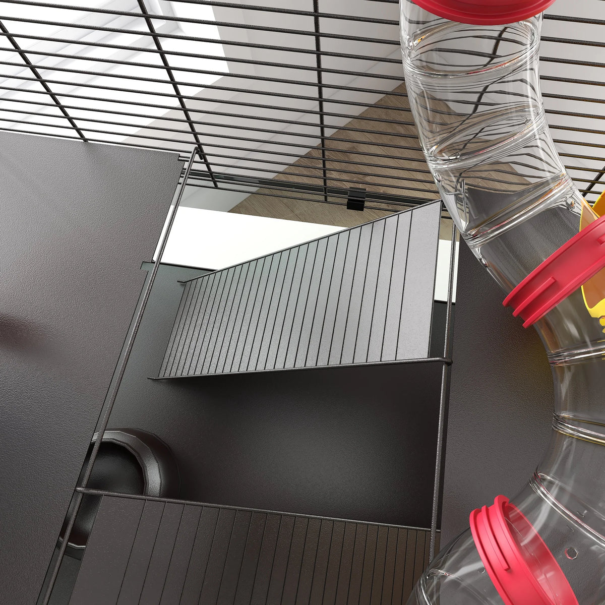 Large Hamster Cage, Gerbil Cage with Deep Glass Bottom, Tunnels, Non-Slip Ramps, Exercise Wheels, Water Bottle, Dish