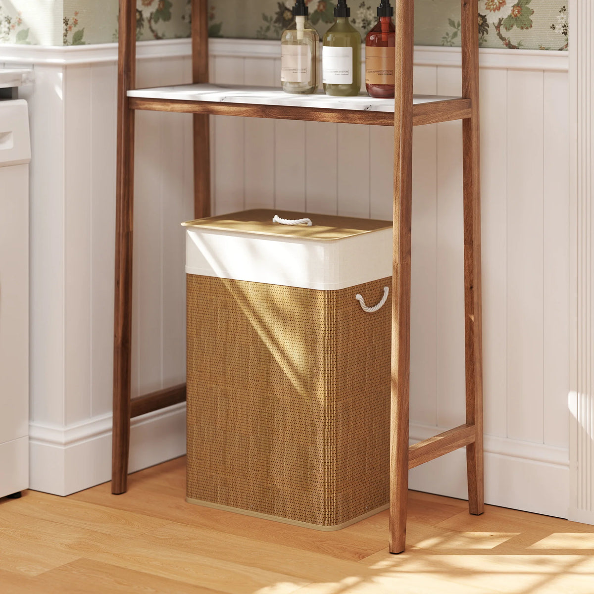 72L Bamboo Laundry Hamper with Lid and Rope Handles