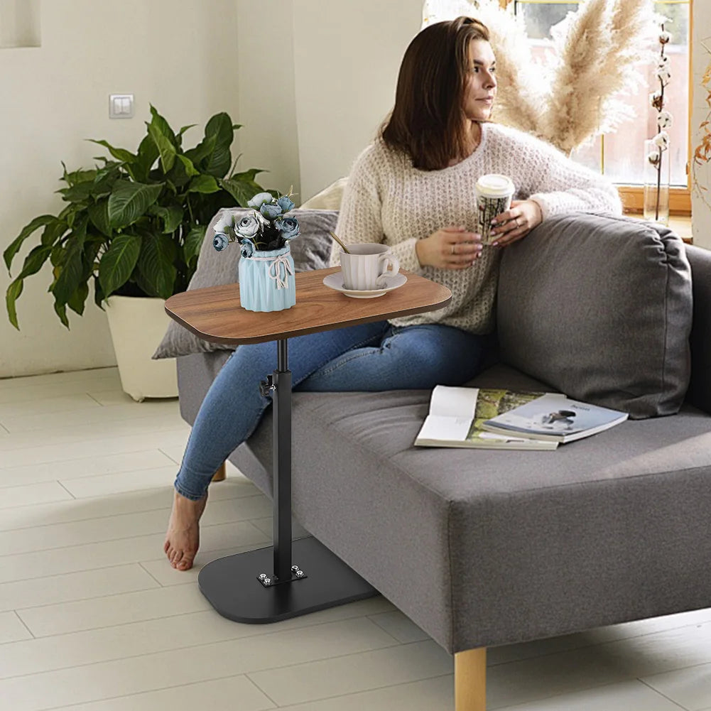 C-Shaped Side Table with Adjustable Height and 360 Rotation | Walnut Sofa End Table