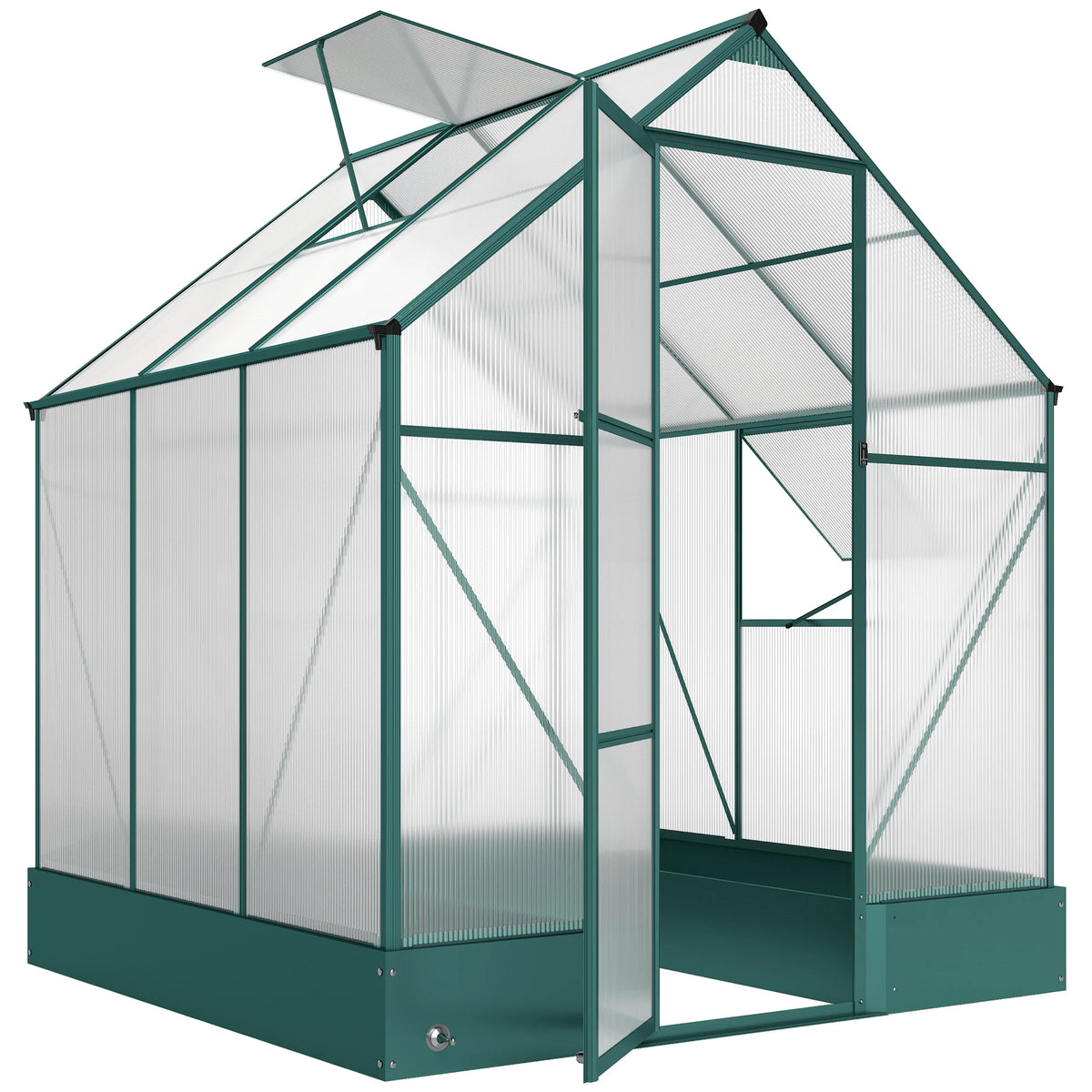 6 x 6ft Walk-in Polycarbonate Greenhouse with Aluminium Frame and Foundation