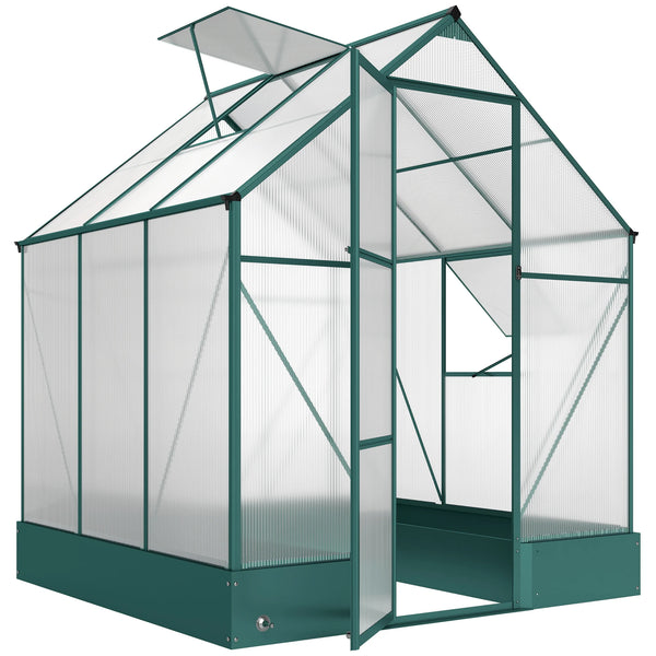 6 x 6ft Walk-in Polycarbonate Greenhouse with Aluminium Frame and Foundation