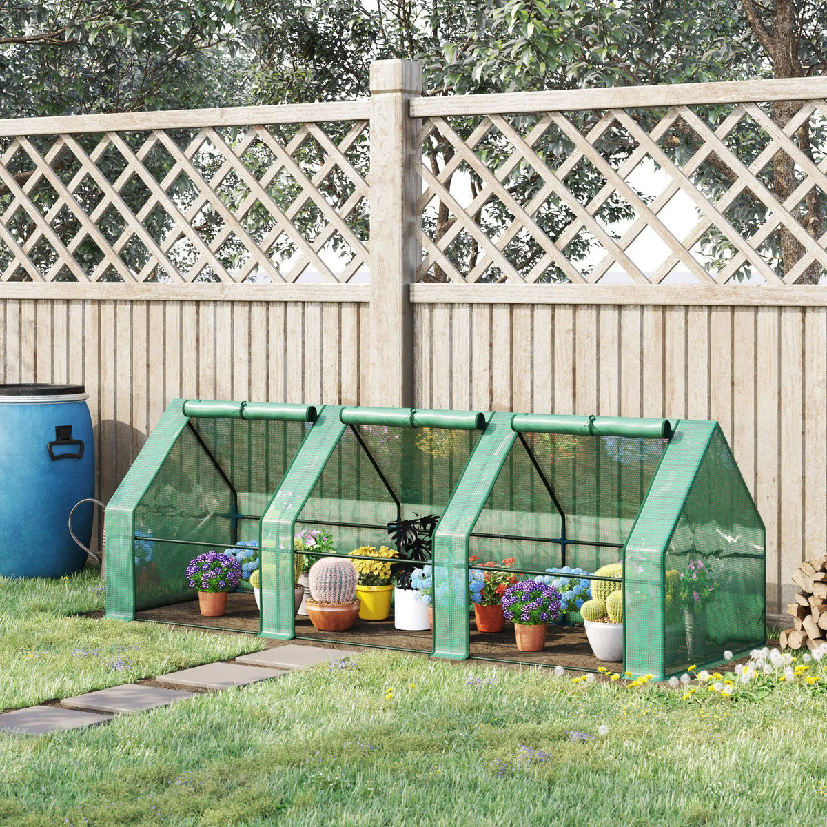 Mini Greenhouse Garden Planter with 3 Zip Doors, Portable, 270 x 90 x 90cm
