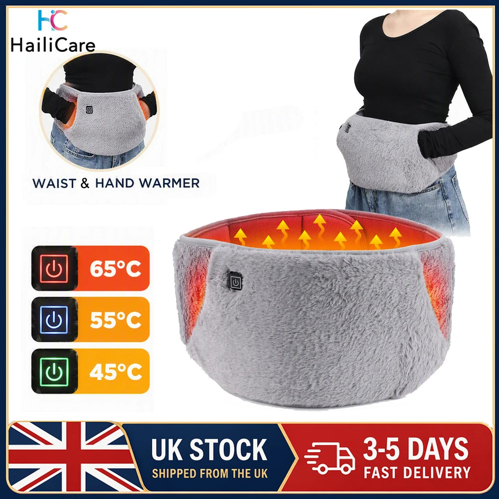 USB Heated Waist Belt with Hand Warmer, 3 Heat Levels, Washable Crystal Velvet