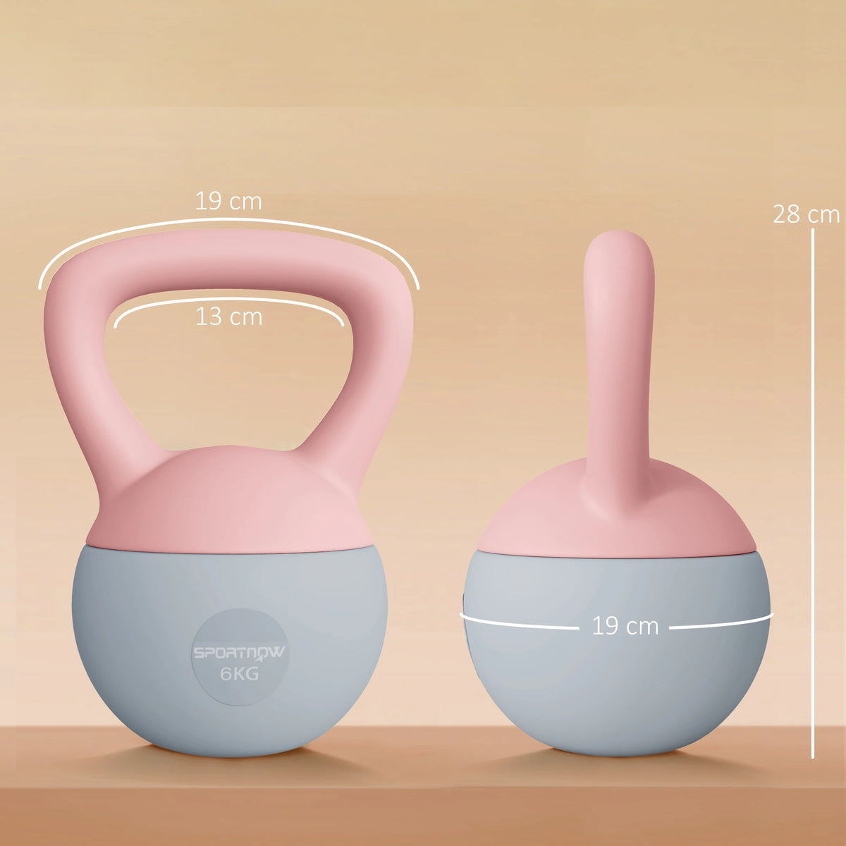 Soft Kettlebell, 6kg Kettle Bell with Non-Slip Handle for Home Gym Weight Lifting and Strength Training, Pink and Grey