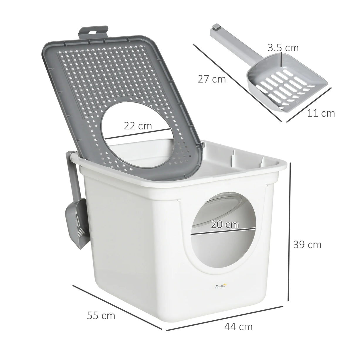 Enclosed Cat Litter Tray with Front Entrance, Top Exit and Scoop