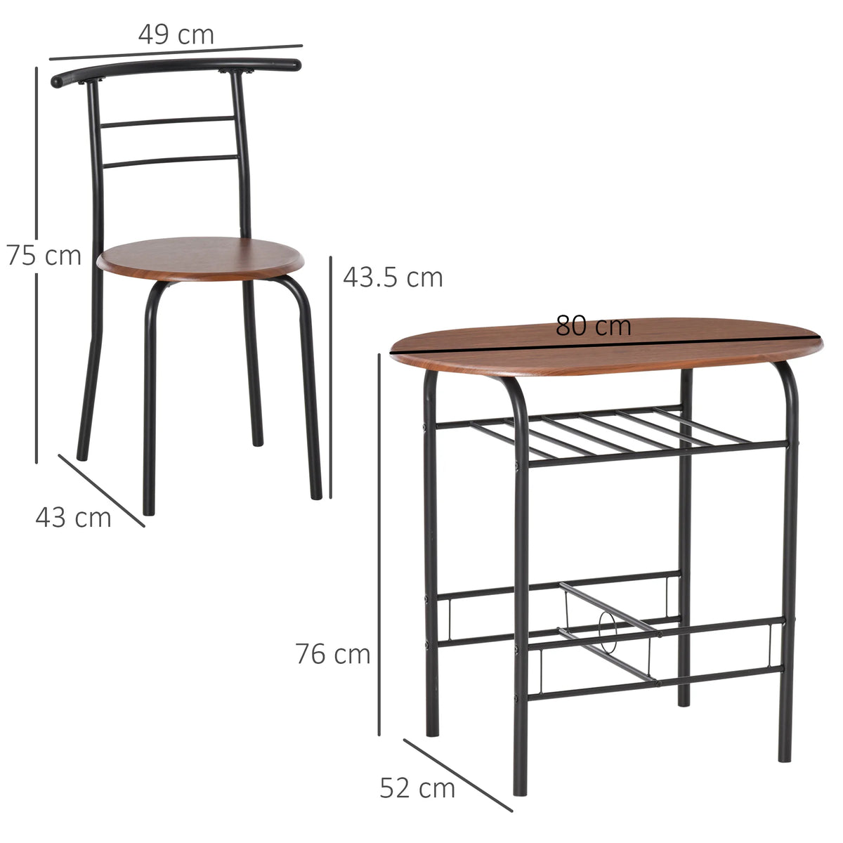 3 Piece Bar Table Set with 2 Stools and Storage Shelf Industrial Metal Frame Oak Tone MDF Water Resistant