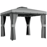 3 x 3m Garden Gazebo with 2-Tier Water-Repellent Roof, Mosquito Netting, Curtains and Aluminium Frame