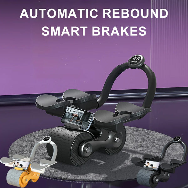 Ab Roller Wheel with Timer Automatic Rebound Four Point Elbow Support 4 Kneeling Pads Quiet Core Trainer
