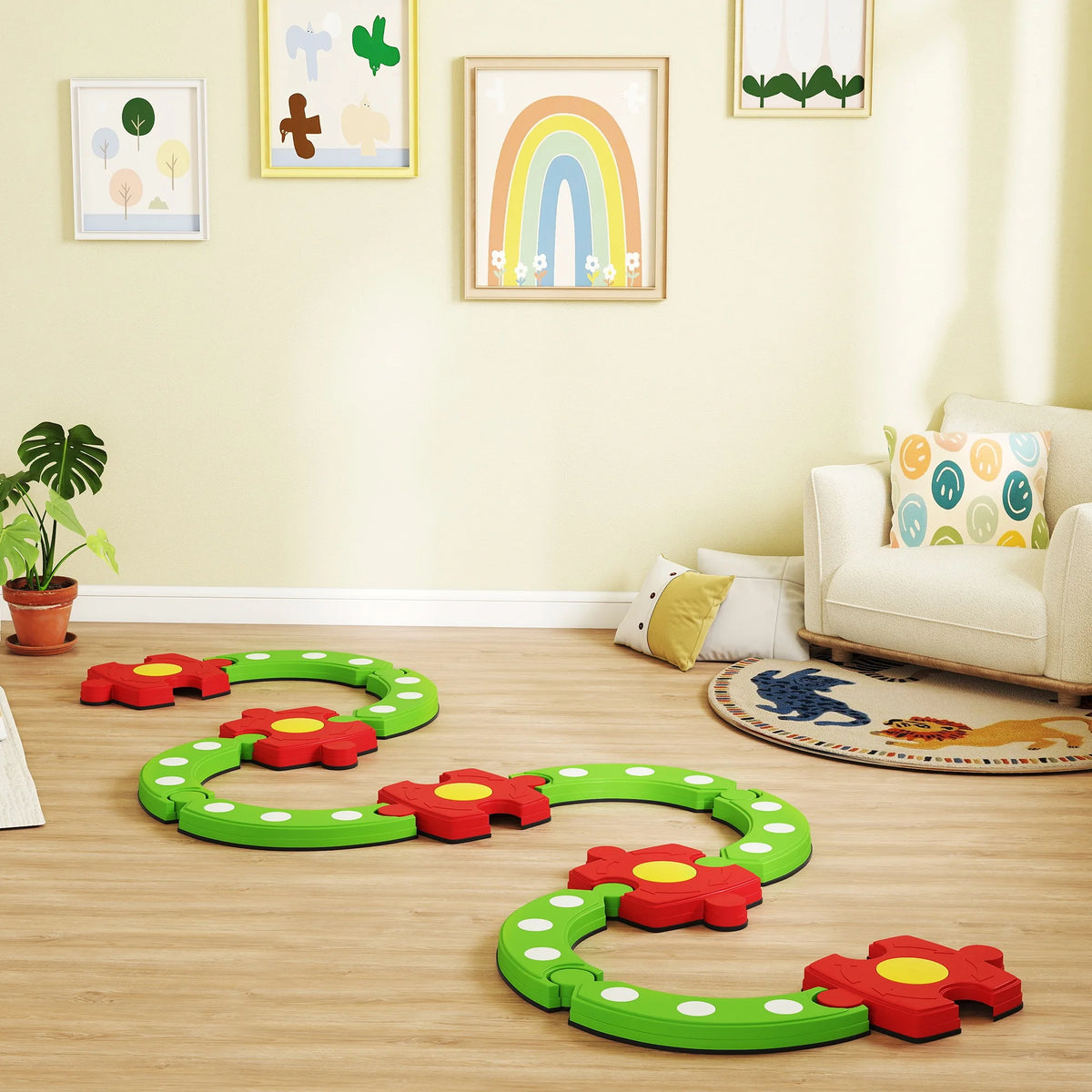 Kids Balance Beam and Stepping Stones Modular Sensory Set with Textured Bumps 50kg Indoor Outdoor Green