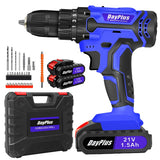 21V Cordless Drill Kit 45Nm Electric Screwdriver 2 Speed with Accessories