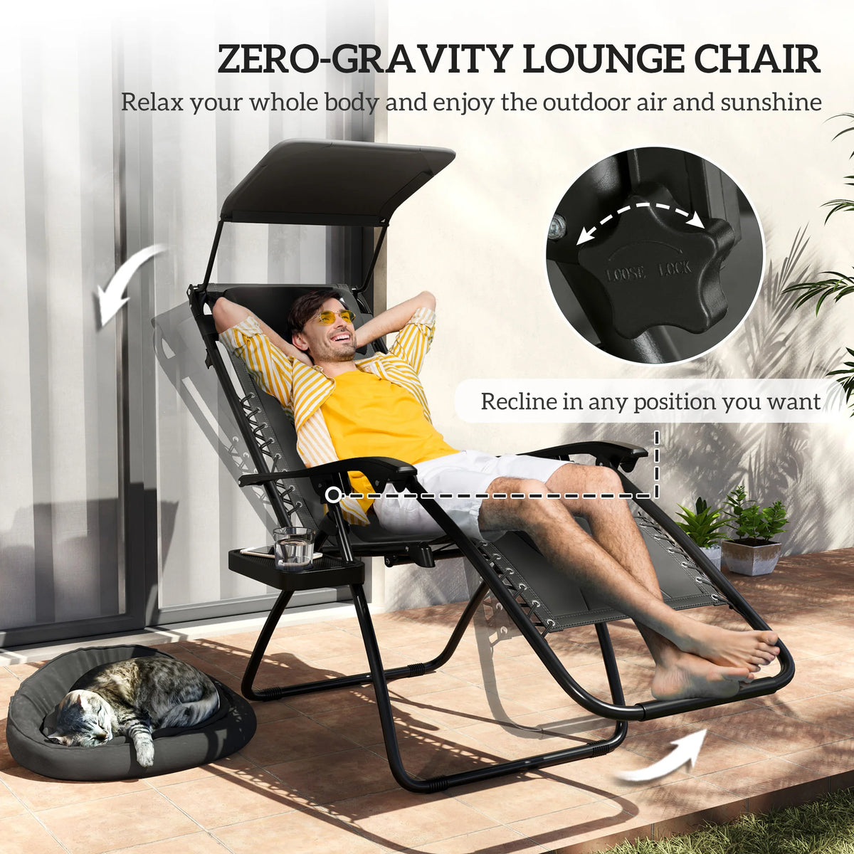 Zero Gravity Lounger Chair, Folding Reclining Chair, Black