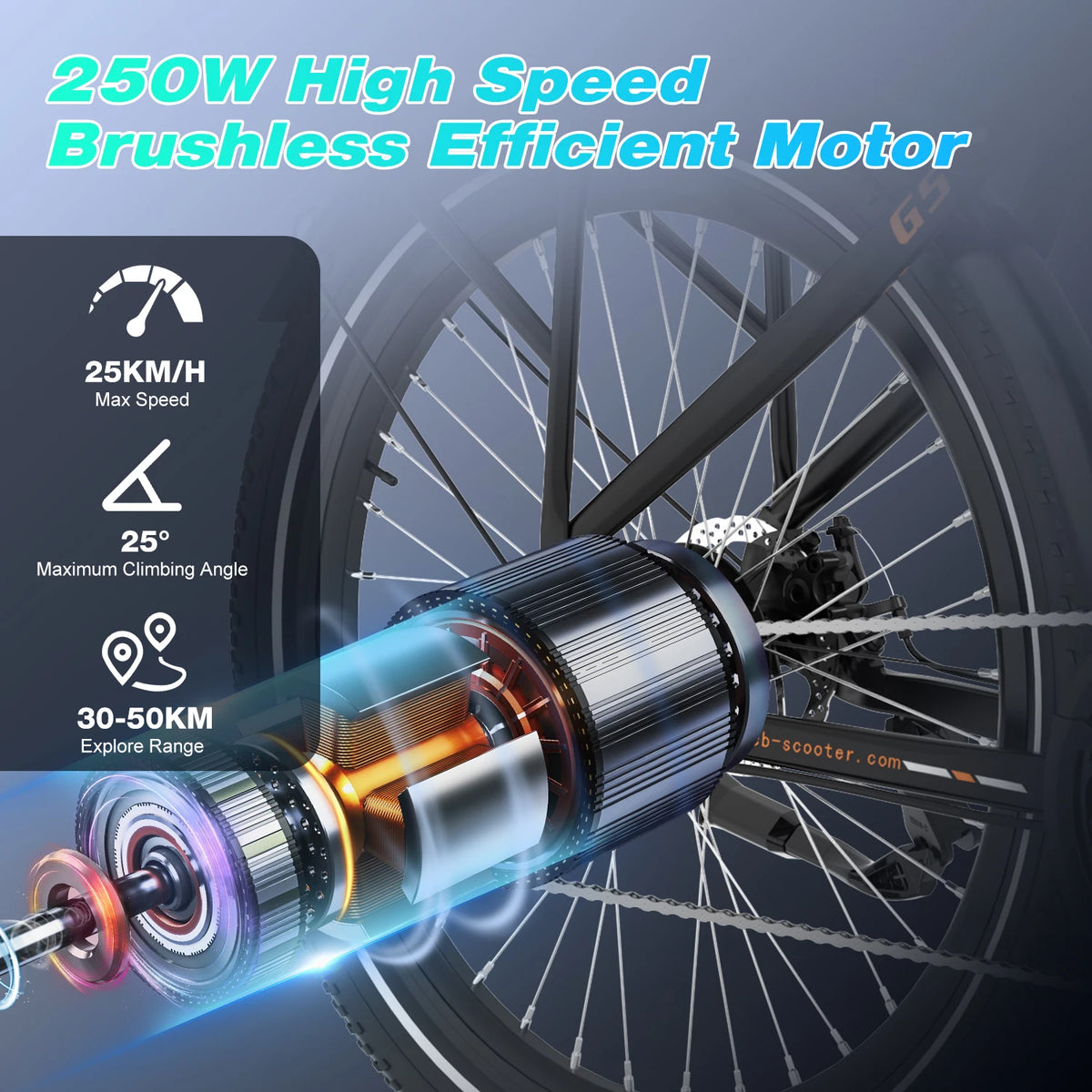 G5 27.5 Inch Electric Bike with 250W Motor, 36V 10.4Ah Removable Battery, App and NFC Unlock, 21-Speed