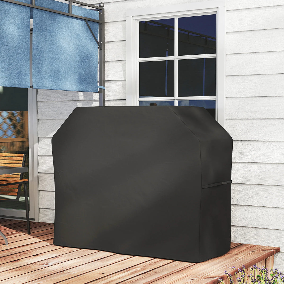 BBQ Cover for Rectangular Gas Grills 147x61x120cm 420D Oxford PU Coated with Drawstring and Hook Loop Black