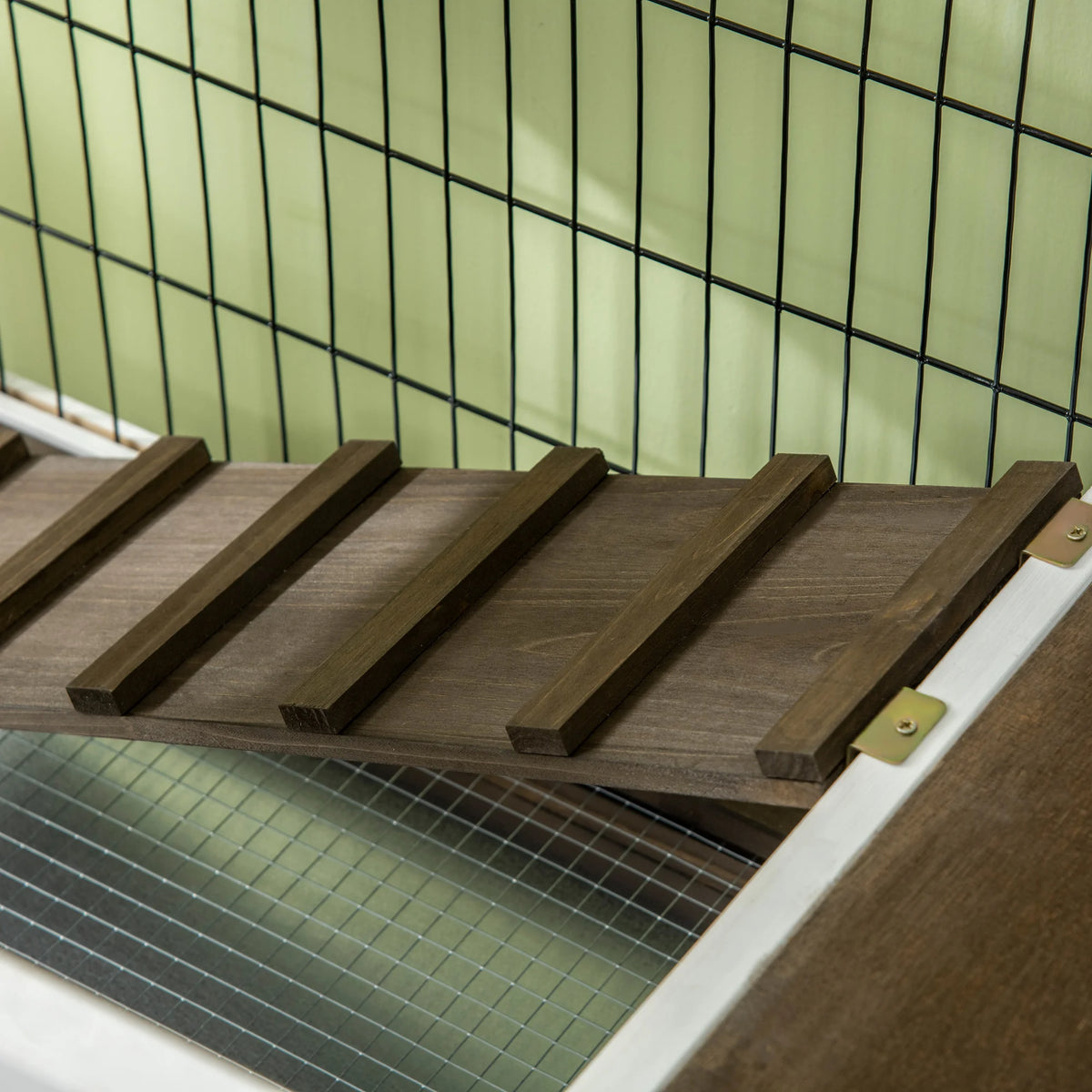 Wooden Rabbit Hutch with Openable Roof Removable Legs Steel Wire Run Ladder and Removable Tray