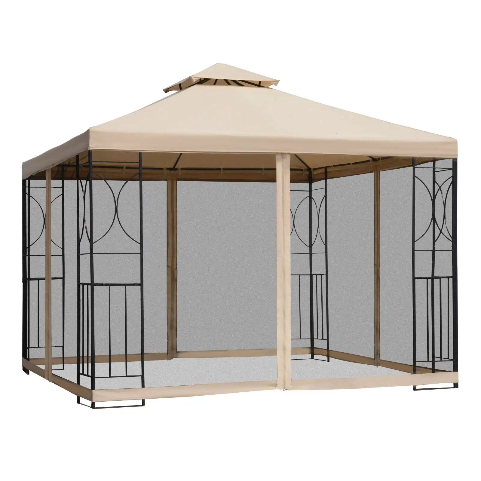 3 x 3m Double Roof Garden Gazebo with Mosquito Netting, Corner Storage Trays and Steel Frame