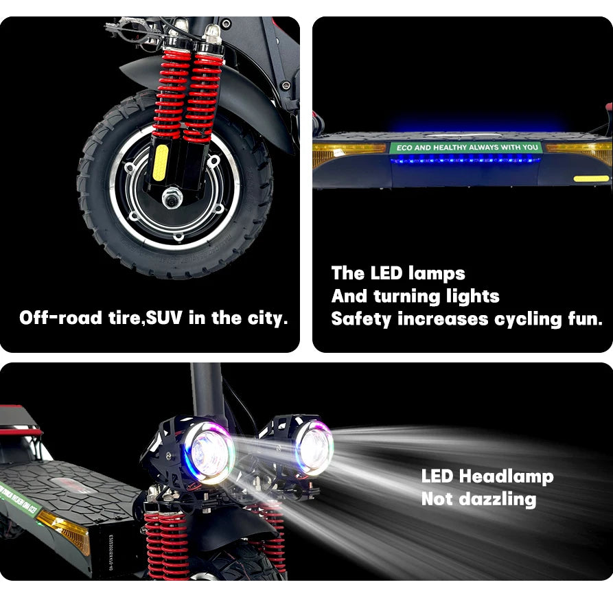 X4 Foldable Dual Motor Electric Scooter 2 x 800W with 18Ah Battery and 10 Inch Off-Road Tyres, Black