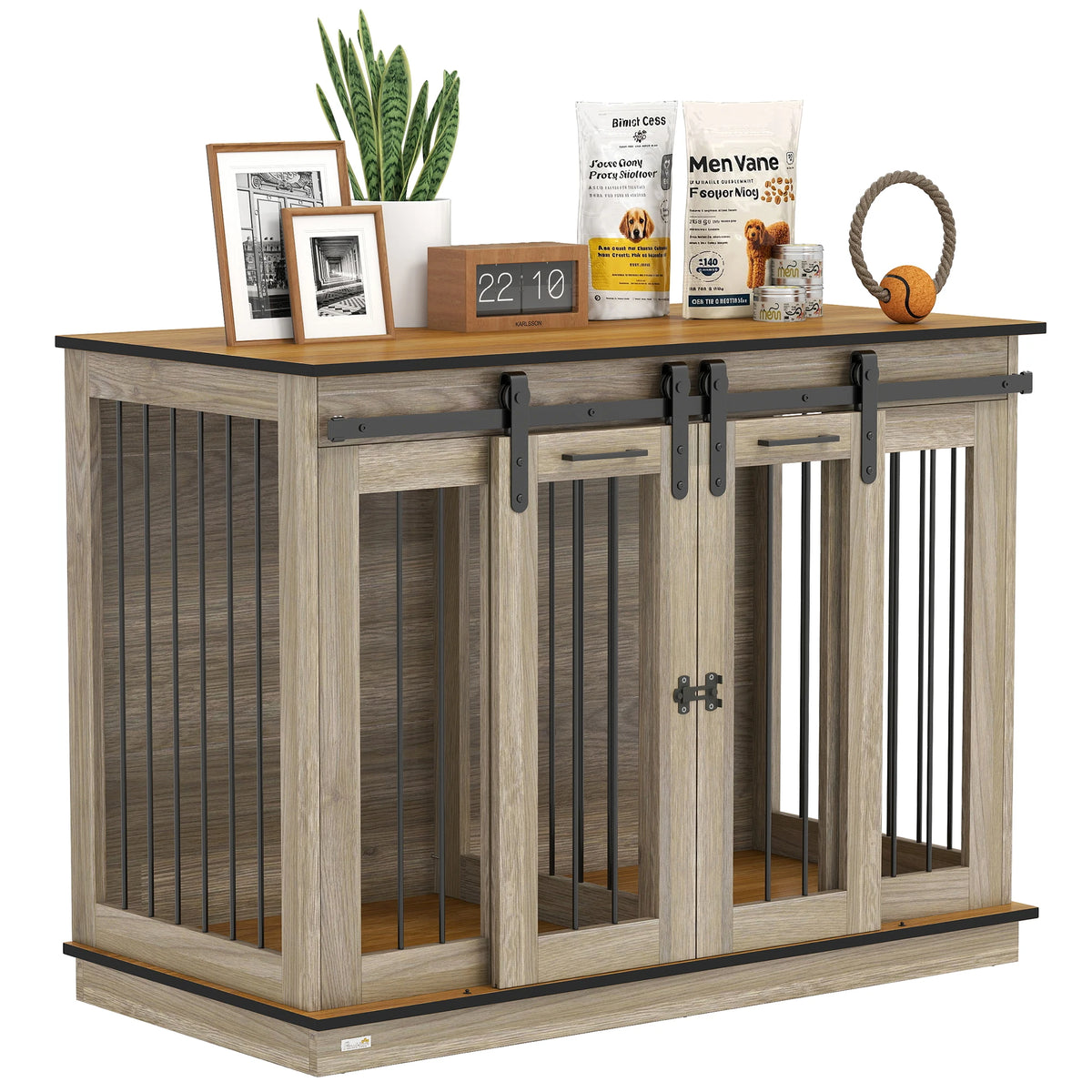 Dog Crate End Table with Divider and Washable Cushion, 120cm