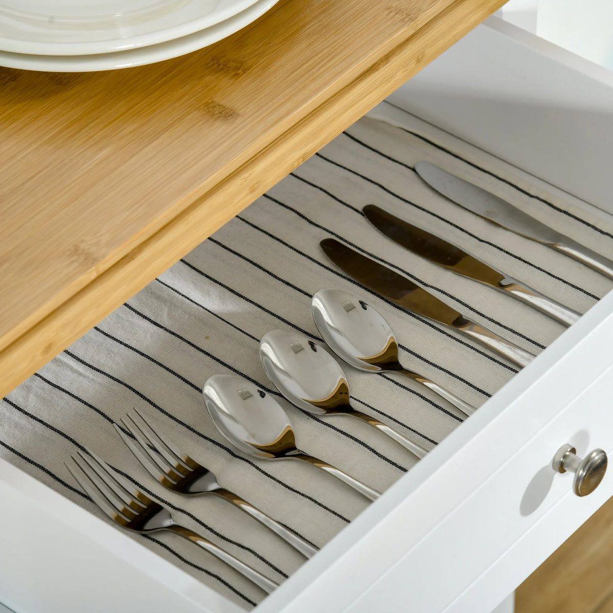 Rolling Kitchen Cart Storage Trolley with Drawer & Towel Rail, White