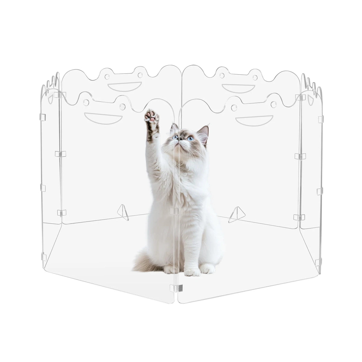 Transparent Acrylic Pet Gate 6 Panel Foldable Freestanding with Carry Handles Clear Indoor Barrier Playpen