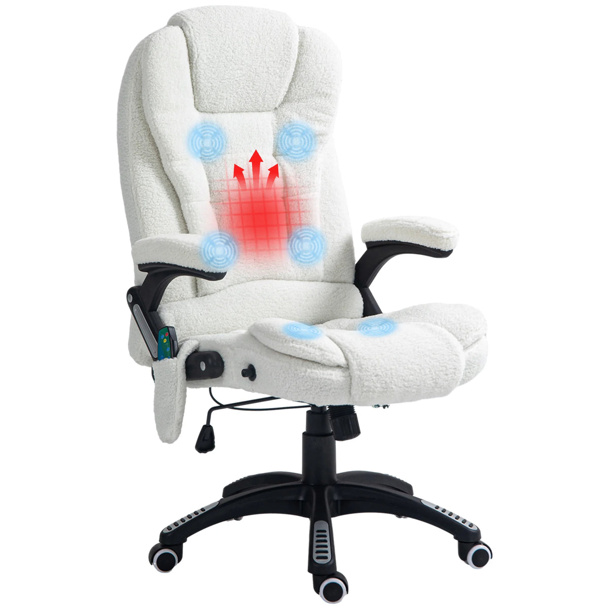 Reclining Massage Office Chair with Lumbar Heat and Remote, Boucle, White