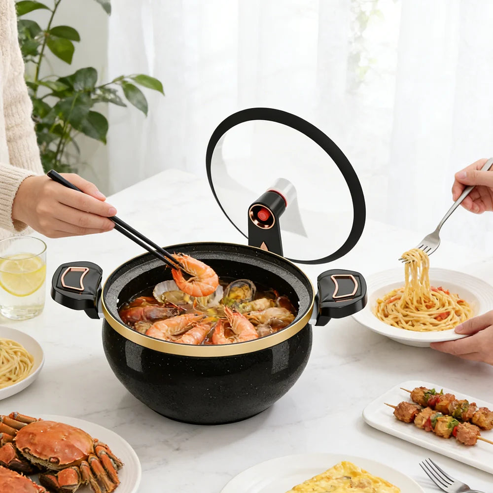 7L Enamelled Cast Iron Stew Pot with Glass Lid and Pressure Release Valve, 27cm