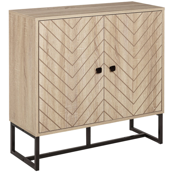 Embossed Arrow Storage Cabinet with Adjustable Shelf, Metal Frame Handles