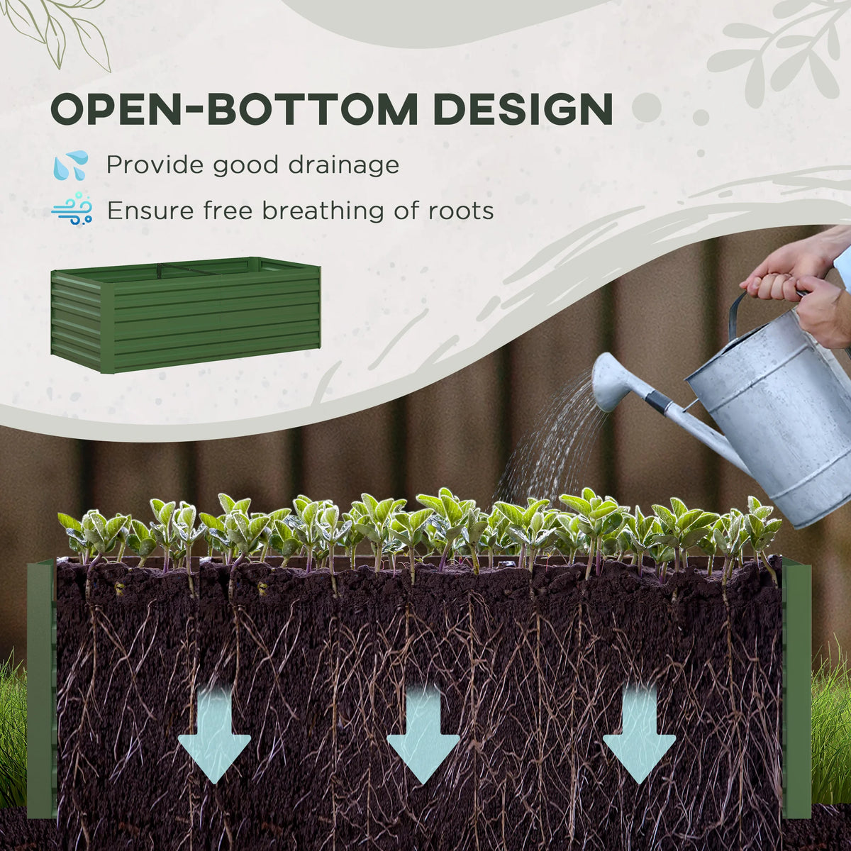 Galvanised Steel Outdoor Raised Bed with Reinforced Rods, Green
