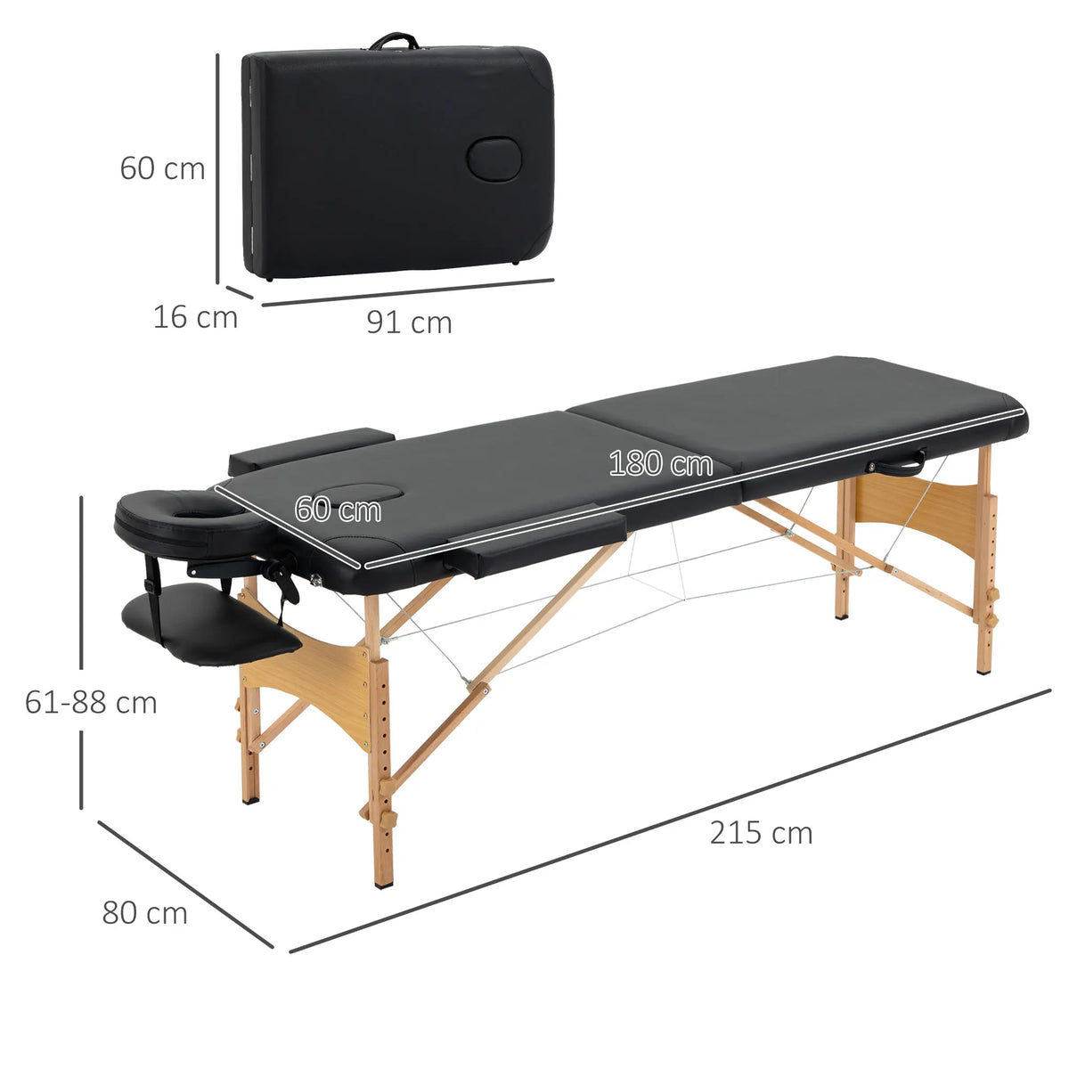 Folding Massage Table with Adjustable Height, Removable Headrest and Carry Bag