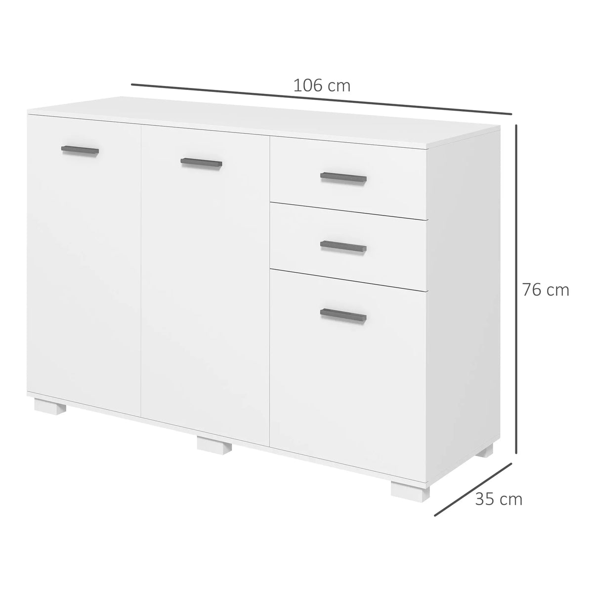Modern Sideboard Kitchen Storage Cabinet with 2 Drawers, White