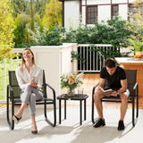 3 Piece Garden Bistro Set Metal Patio Furniture with Mesh Chairs and Glass Table