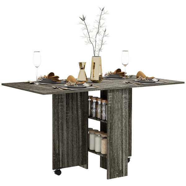 Mobile Drop Leaf Dining Table with 2 Wheels, Grey