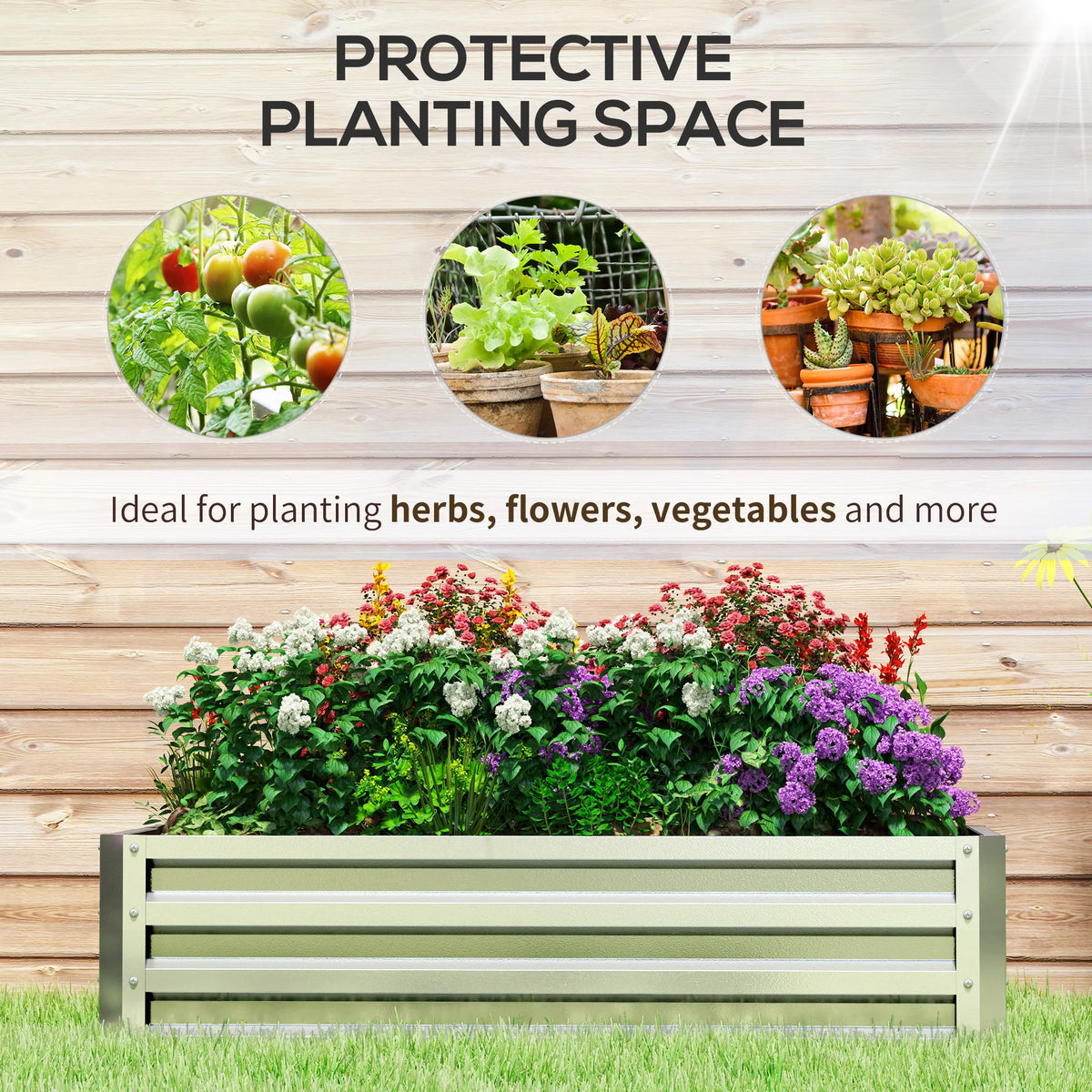 Galvanised Steel Raised Garden Bed, 120 x 60 x 30.5cm, Silver