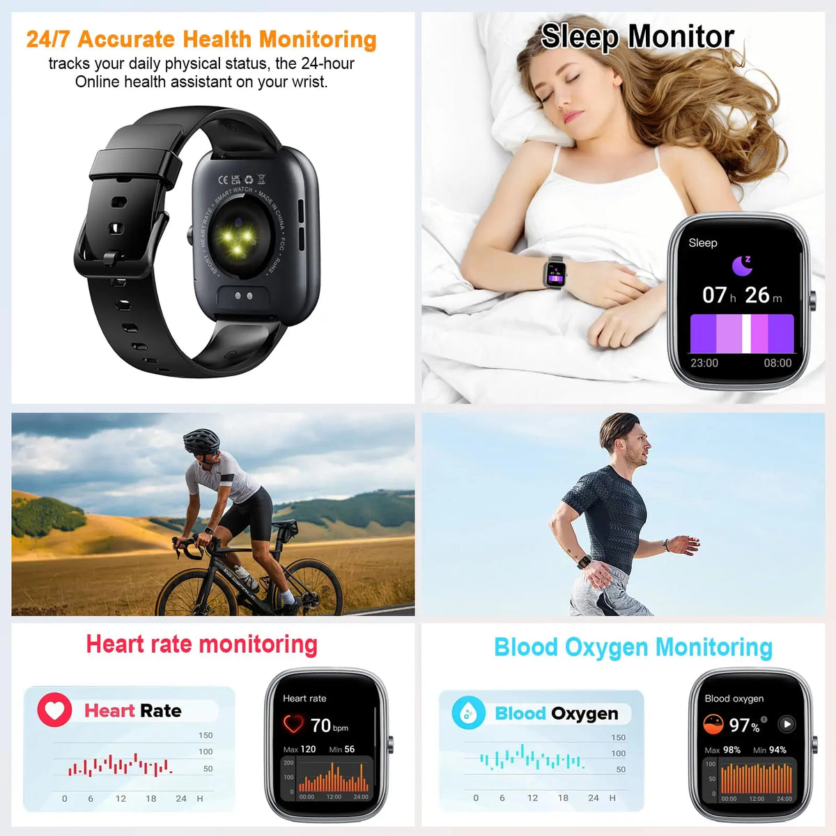 1.91" Smart Watch with Call & Answer, IP68 Waterproof Fitness Tracker, Heart Rate & Sleep Monitor