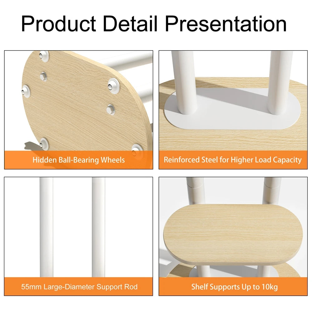 Height Adjustable Rolling TV Floor Stand with Shelves and Wheels for 40-75 Inch TVs, 60kg Capacity
