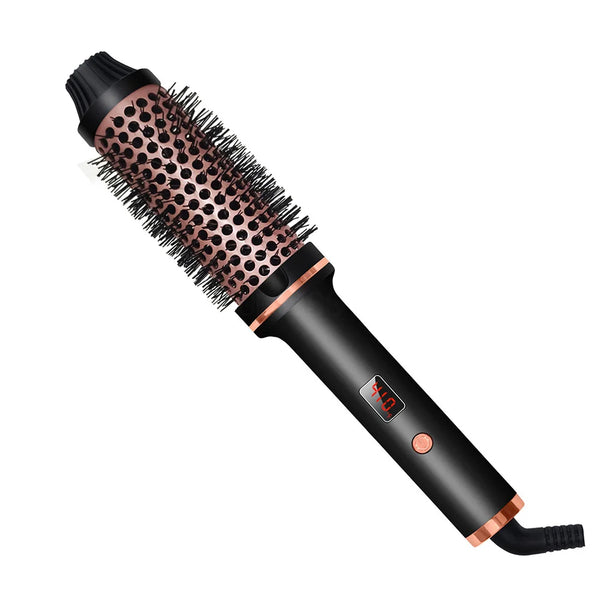 3 in 1 Hair Curler and Straightener Brush with LCD Display and Ionic Function, UK Plug, Black