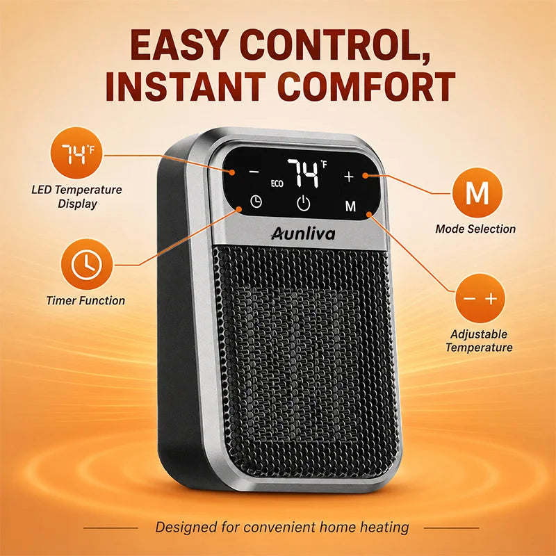 Plug-in Wall Heater with Remote Control, Compact Electric Heater for Home and Office