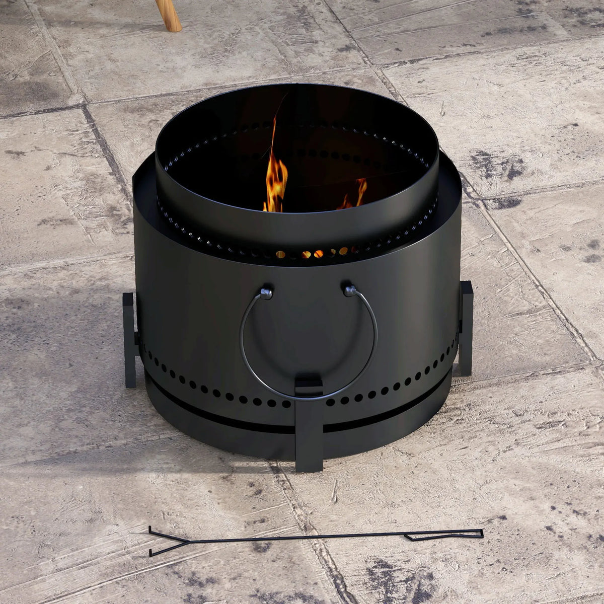 37cm Portable Smokeless Wood-Burning Fire Pit with Ash Pan and Poker, Black