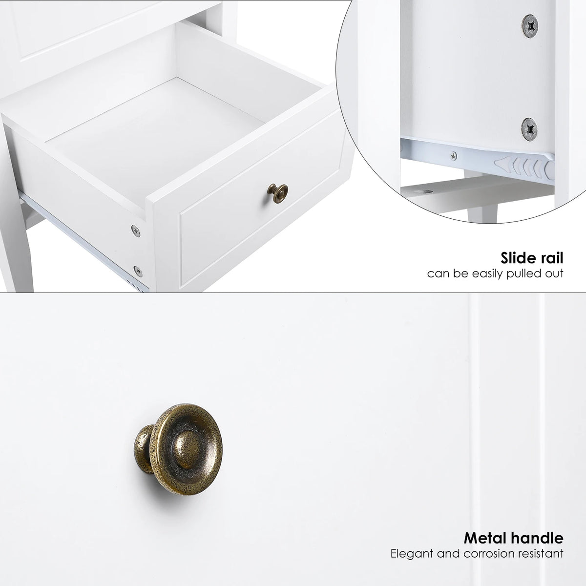 White Bedside Table with 2 Drawers | 50x40x55cm Wooden Nightstand Bedside Cabinet for Bedroom