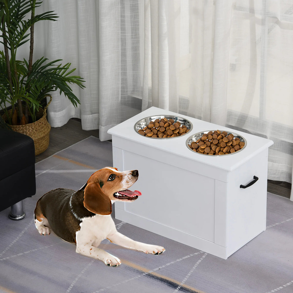 Raised Dog Bowls with Storage 60x30x41cm Elevated Feeder 2 Stainless Steel 2L Bowls for Large Dogs