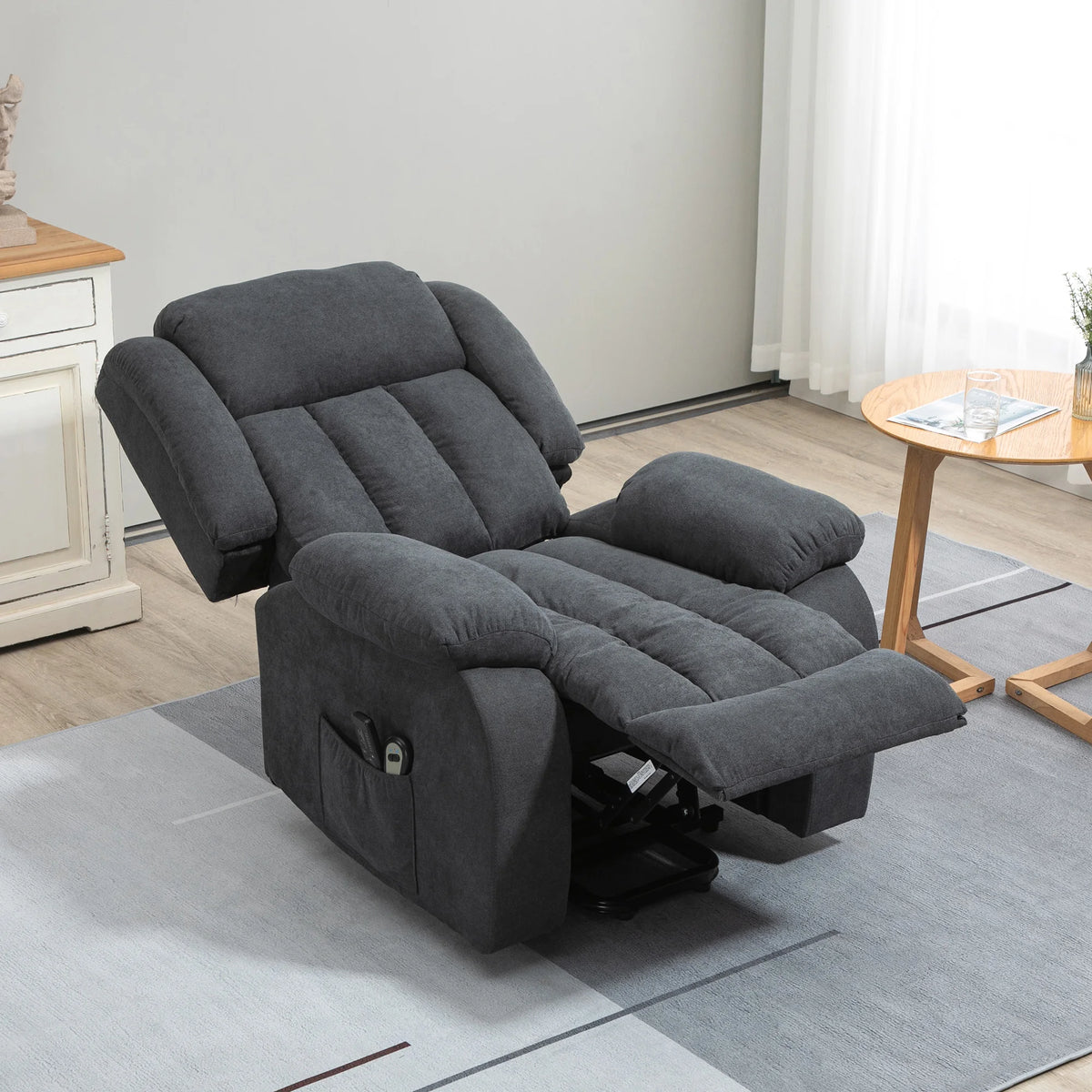 Electric Riser Recliner Chair with Remote 135 Degree Recline and Footrest Thickly Padded Metal Frame Dark Grey
