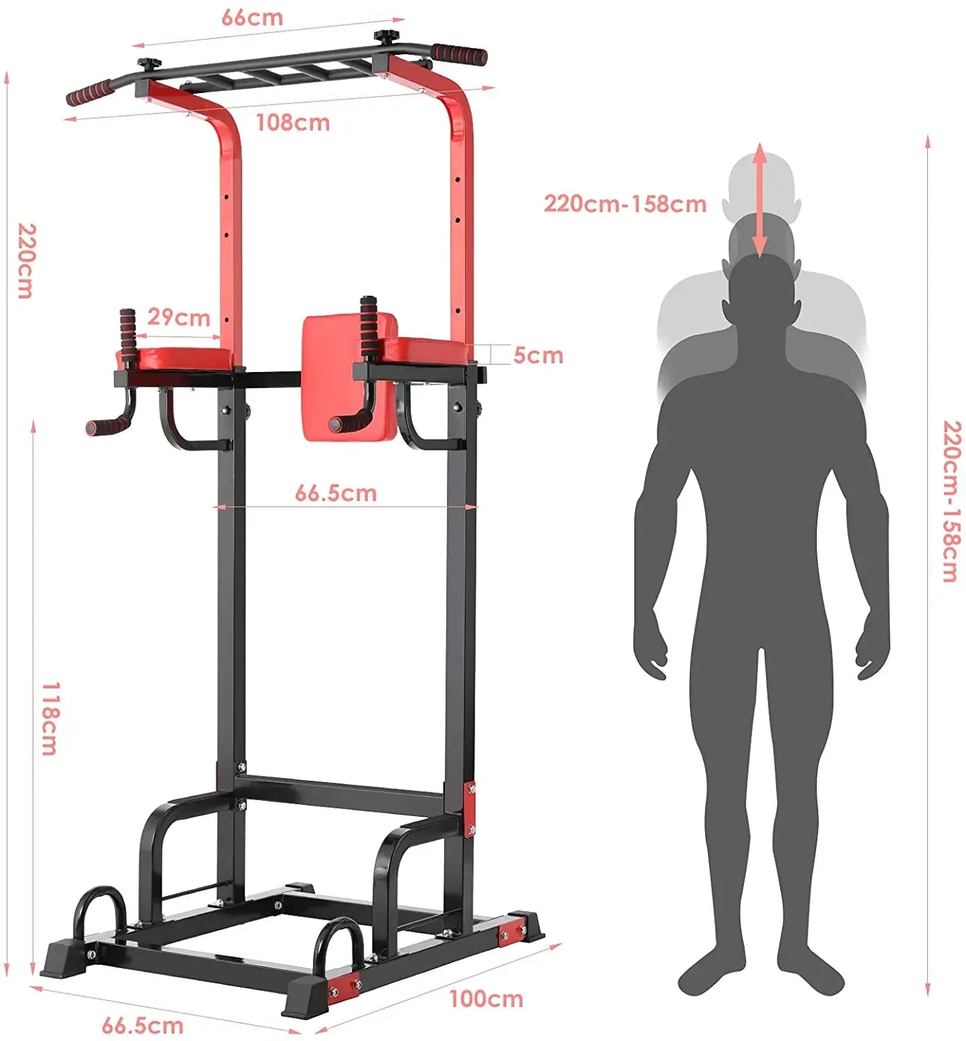 Power Tower Pull Up Bar Dip Station – Heavy Duty Strength Training Equipment 200kg Capacity Home Gym