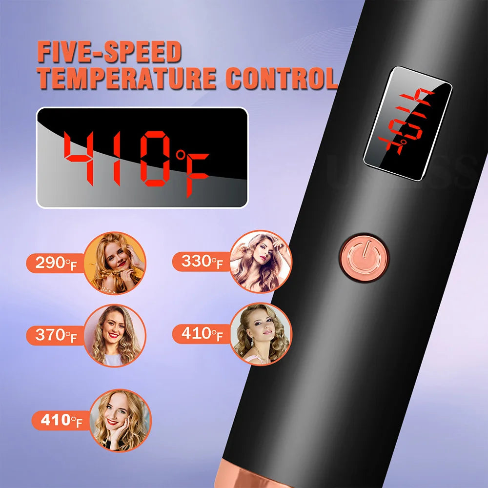 3 in 1 Hair Curler and Straightener Brush with LCD Display and Ionic Function, UK Plug, Black