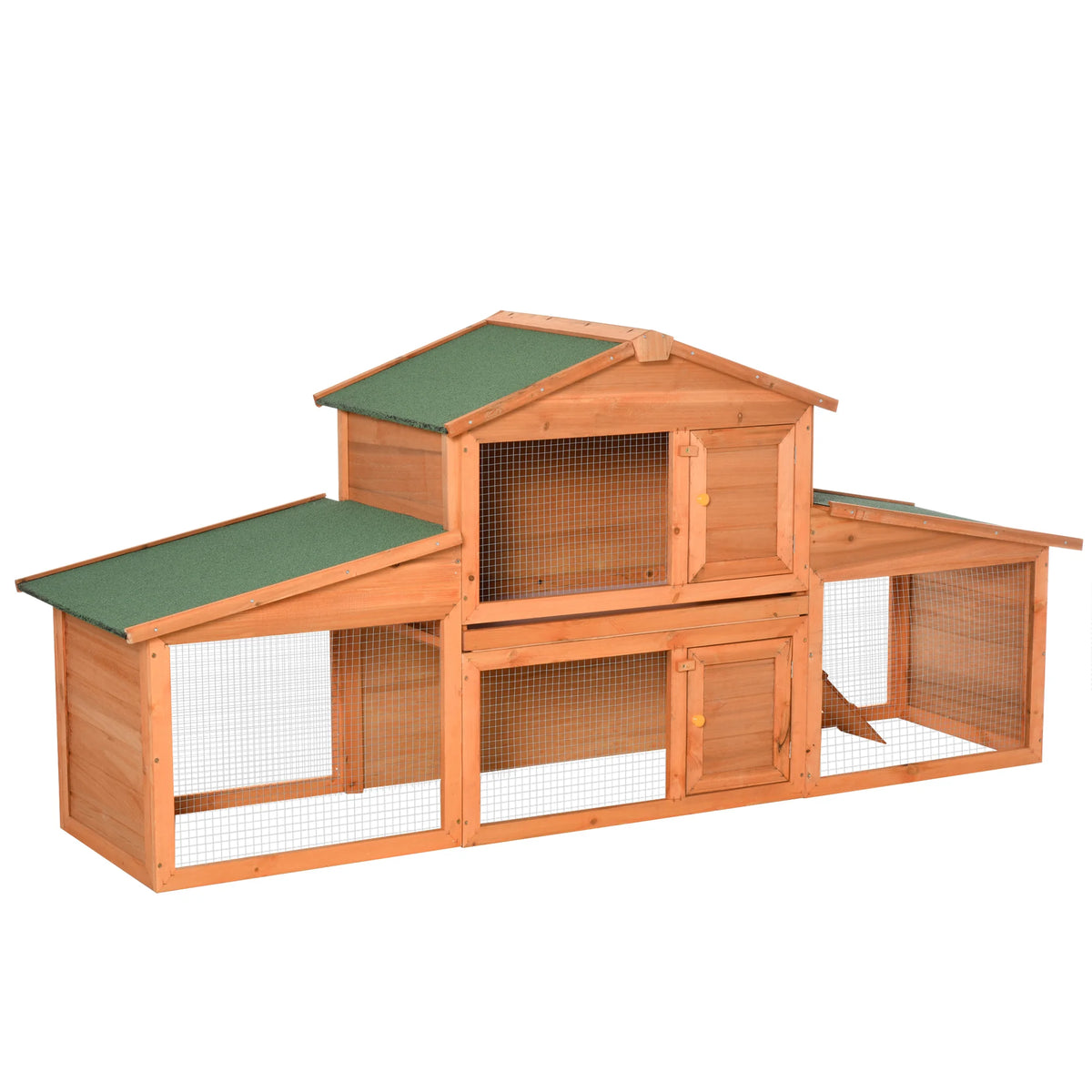 2-Tier Fir Wood Rabbit Hutch with Run, for Guinea Pigs and Small Animals